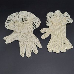 Vintage Crocheted Mesh Lace Women's Gloves Fancy Cuffs Two Pair